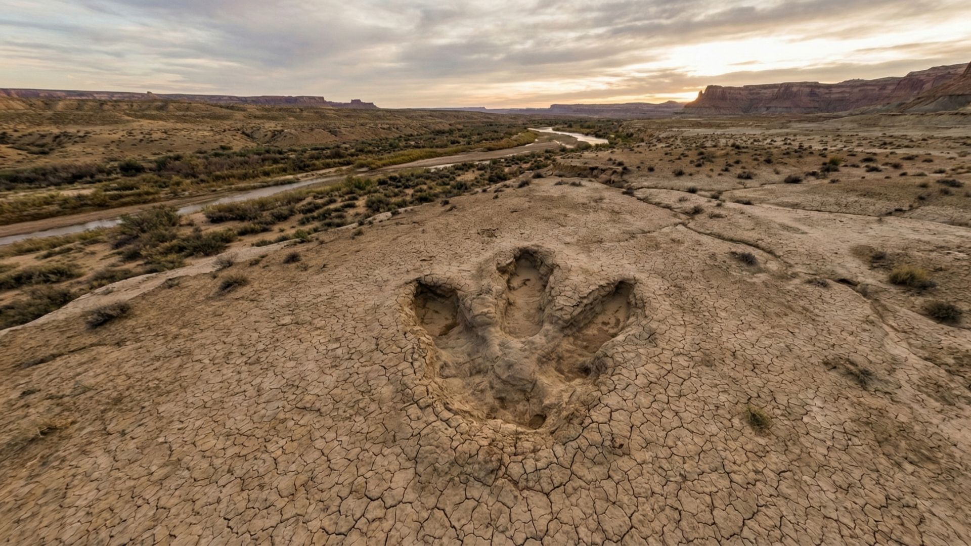 Huella de dinosaurio del manifiesto en tierra de gigantes kiby ERP.