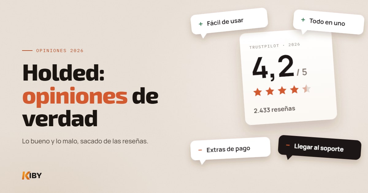 Opiniones de Holded: nota de 4,2 sobre 5 en Trustpilot con 2.433 reseñas; se valora que es fácil de usar y se critica el acceso al soporte