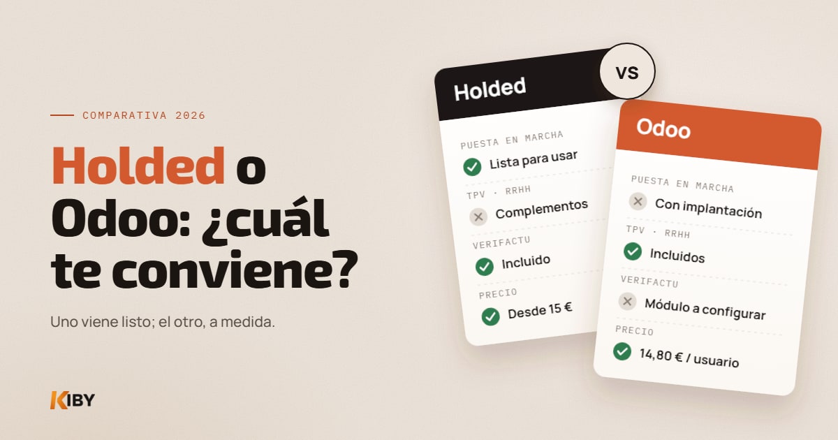 Comparativa Holded vs Odoo: puesta en marcha, TPV y RRHH, Verifactu y precio