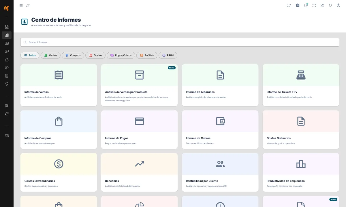 Centro de informes de Kiby: ventas, compras, gastos, cobros y más