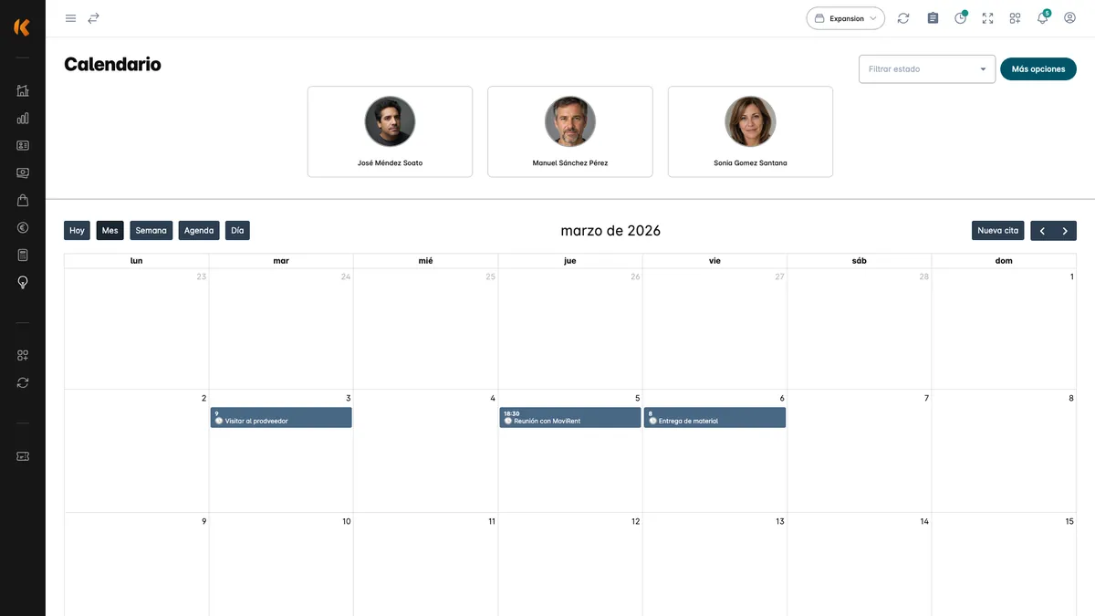 Calendario de Kiby con las citas del equipo