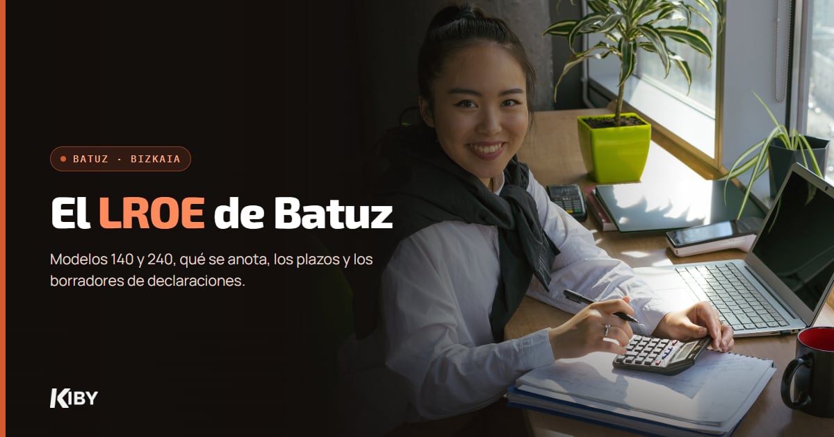 Mujer revisando cuentas con una calculadora, con el título El LROE de Batuz