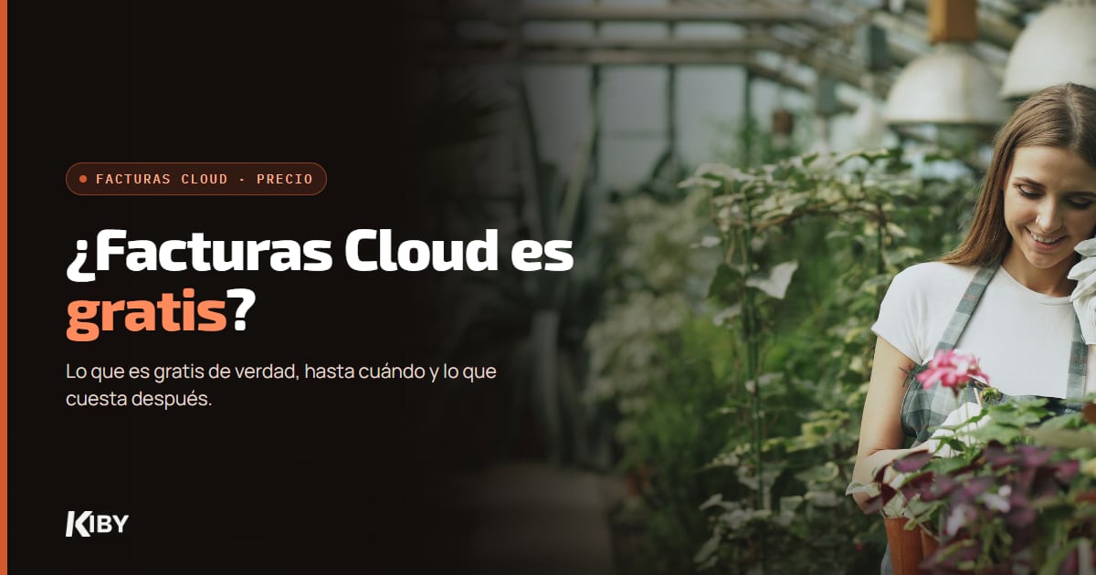 Jardinera hablando por teléfono en su invernadero, con el título ¿Facturas Cloud es gratis?