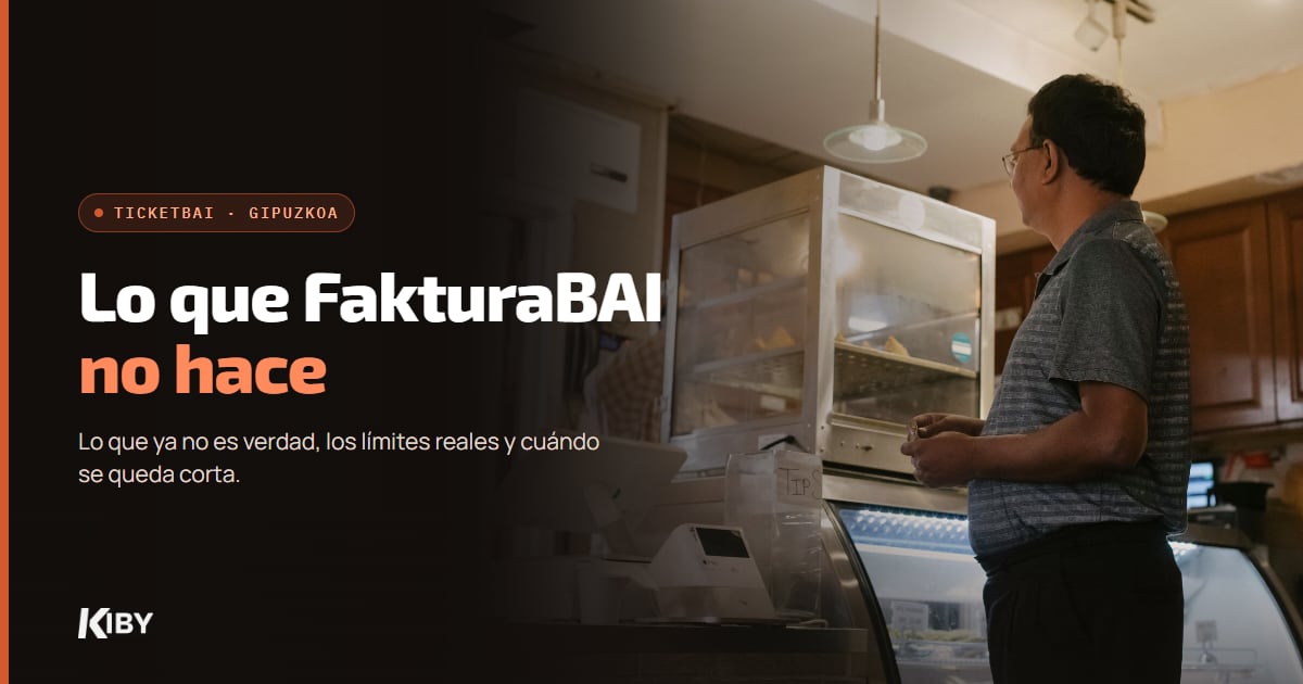 Dependiente detrás del mostrador de su tienda, con el título Lo que FakturaBAI no hace