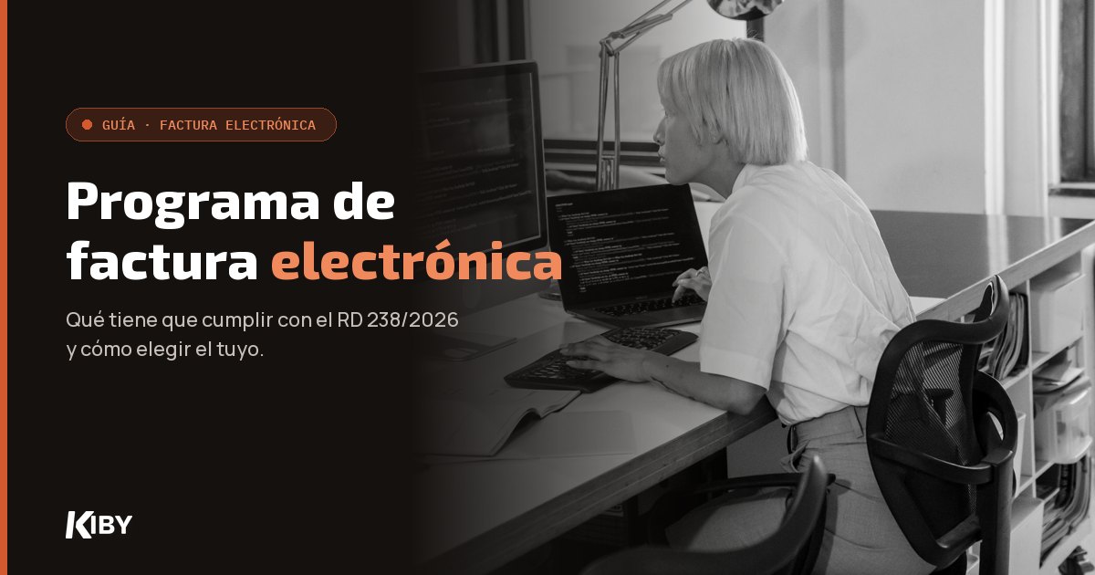 Persona trabajando con el ordenador en una oficina, con el título «Programa de factura electrónica»