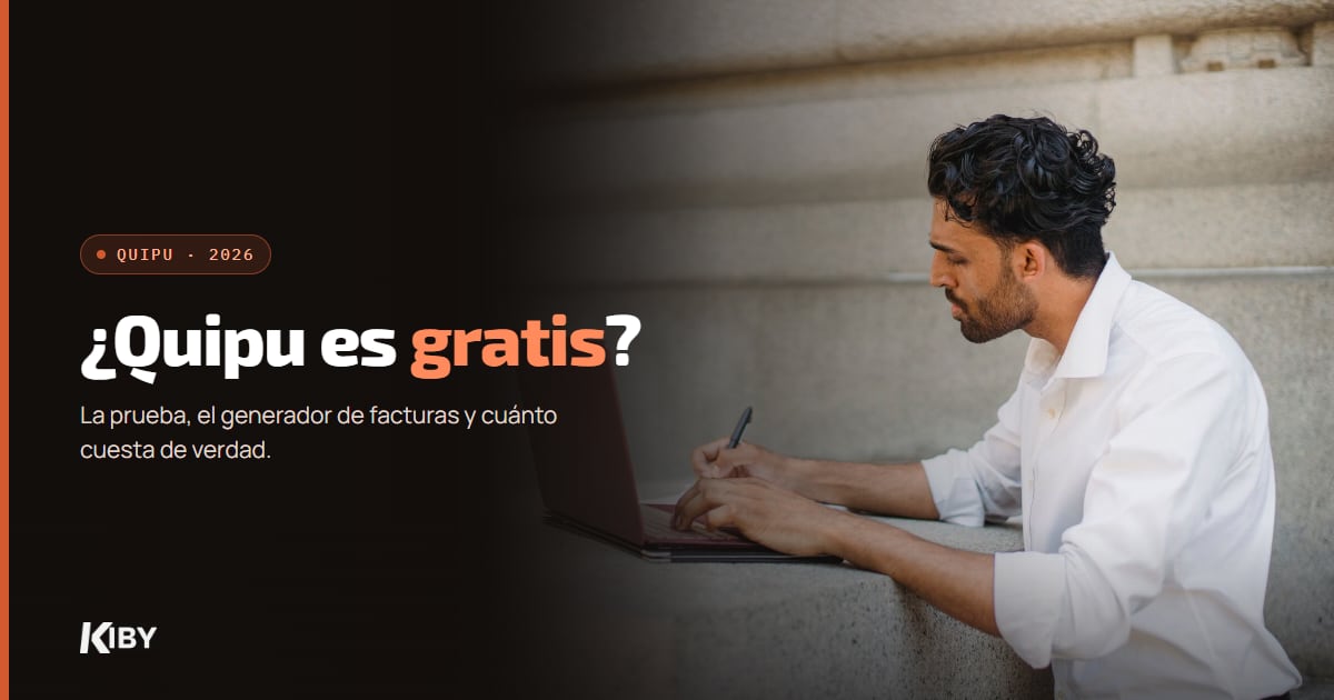 Hombre trabajando con su portátil y tomando notas, con el título ¿Quipu es gratis?