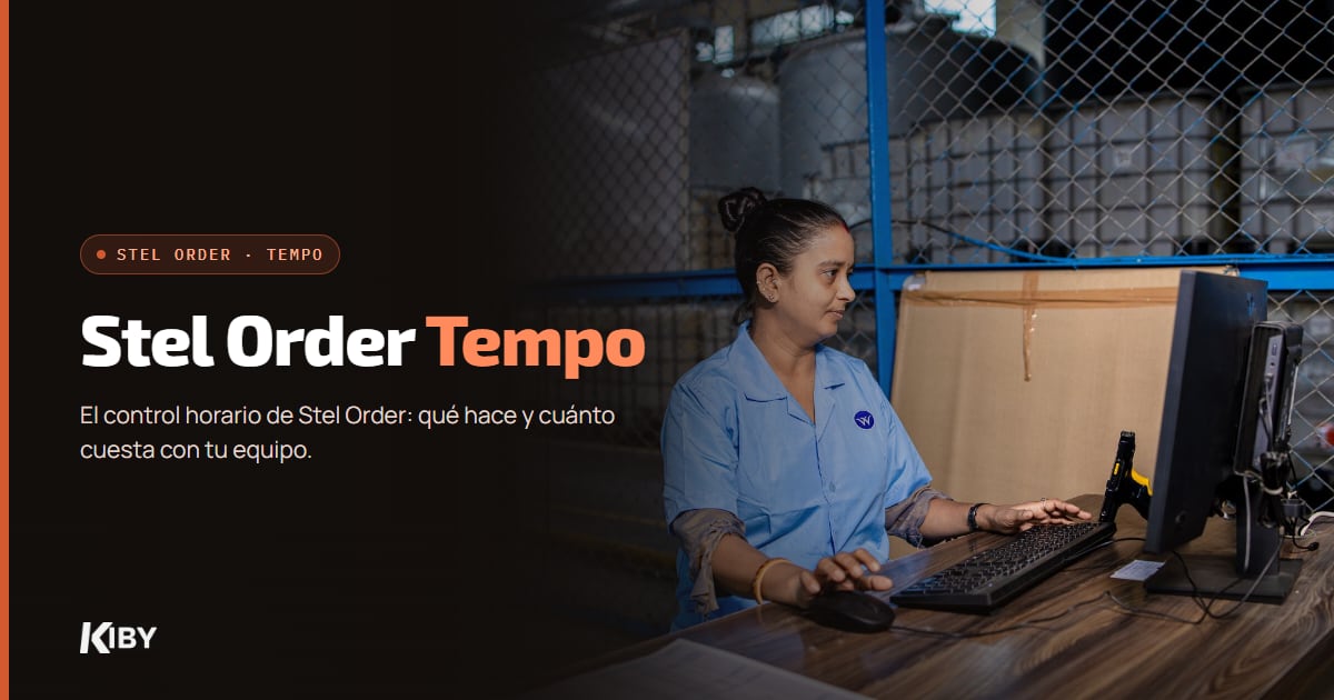 Empleada trabajando en su puesto de un almacén, con el título Stel Order Tempo