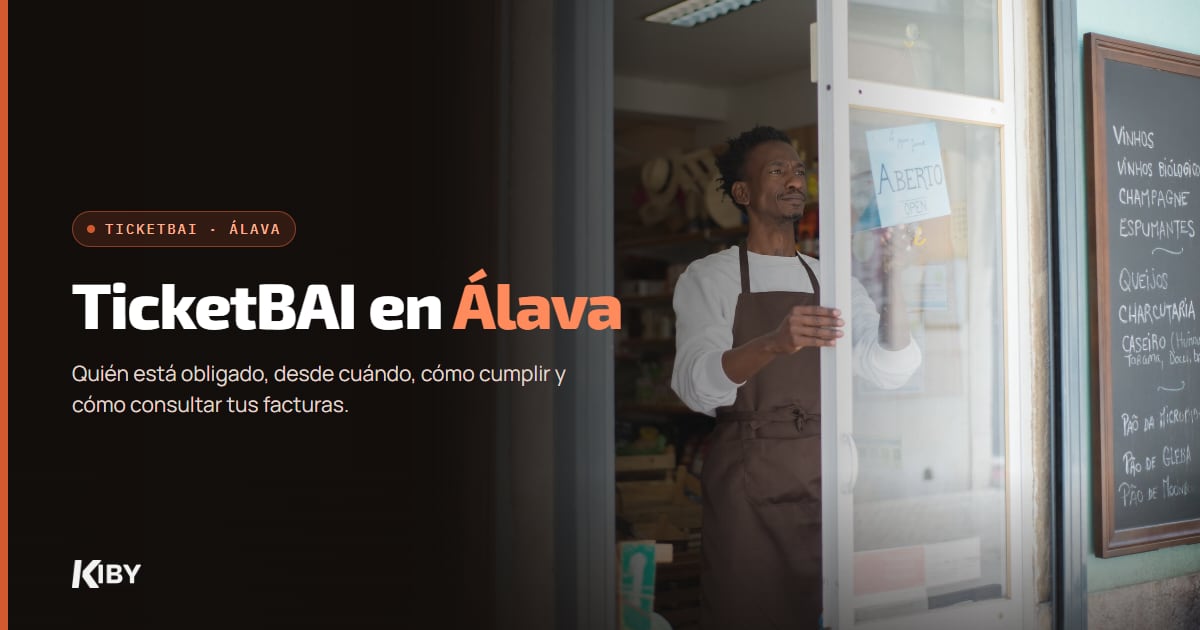 Dueño de una tienda de alimentación abriendo la puerta, con el título TicketBAI en Álava