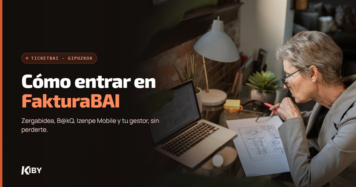 Mujer trabajando con su portátil en su despacho, con el título Cómo entrar en FakturaBAI